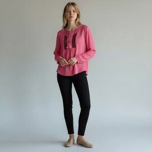 Joseph A Women's Medium Dusty Rose Pink Crinkle Blouse Crochet Detail Boho Top